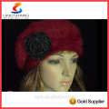 Lingshang angora de alta qualidade malha moda inverno menina crochet flor chapéus